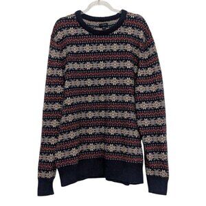 J Crew Factory Fair Isle Sweater Mens Size Large Blue Lambswool Blend Crew Neck